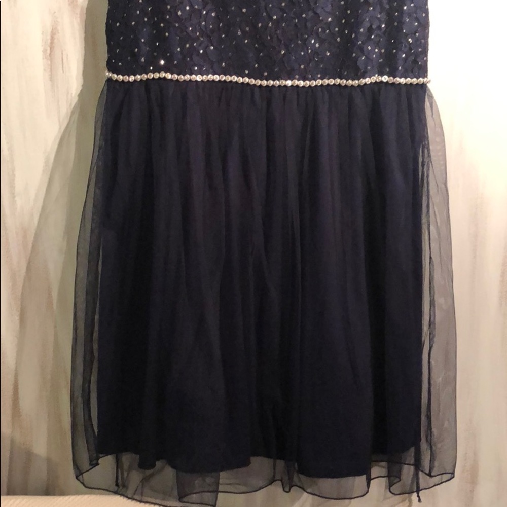 Dark Blue Dress with Rhinestone Beading